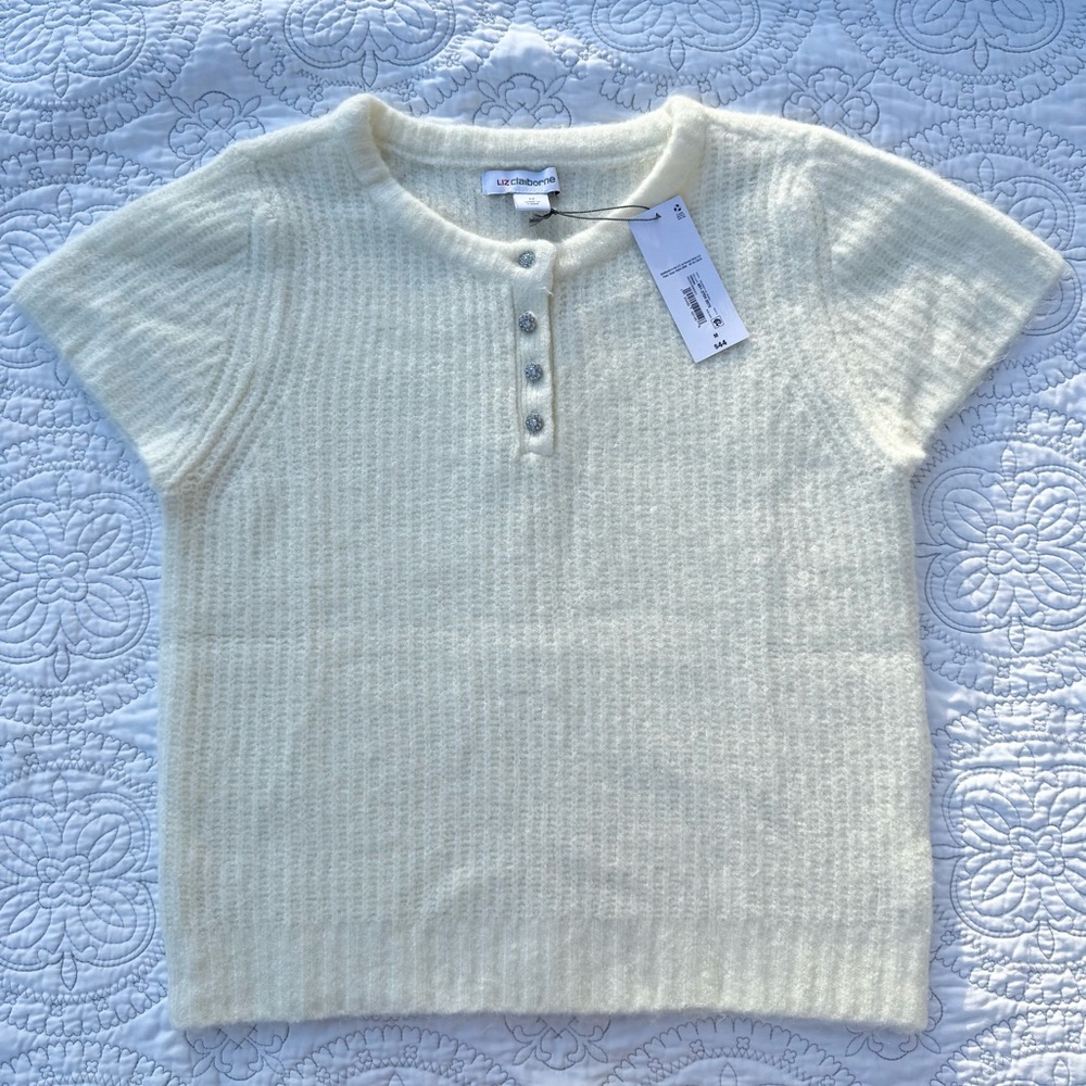 Liz Claiborne Ivory Knit Top with Button Accents
